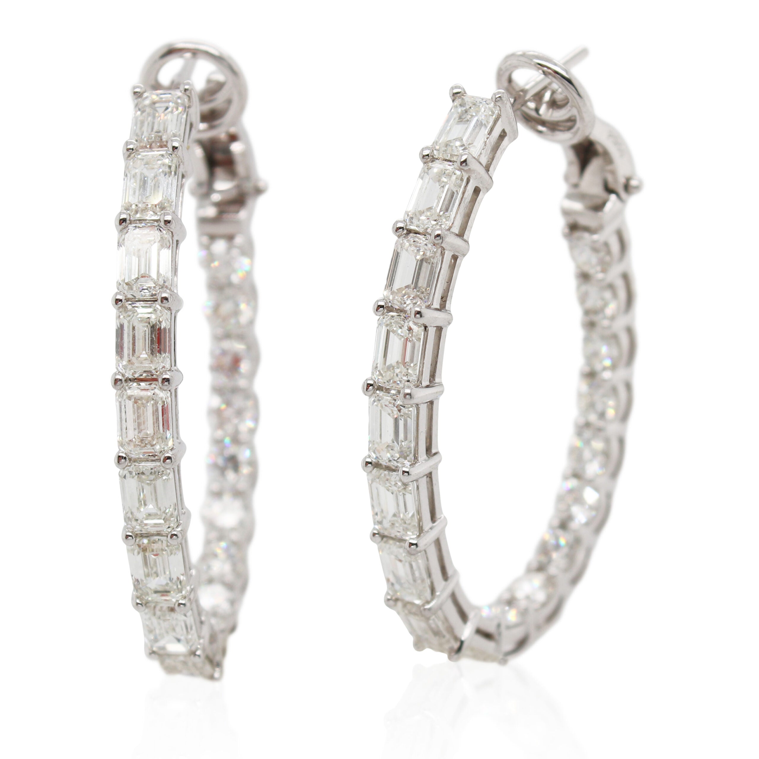 Emerald Cut Diamond In/Out Hoop Earrings