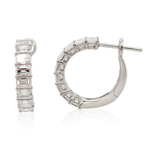 Emerald Cut Diamond Hoop Earrings