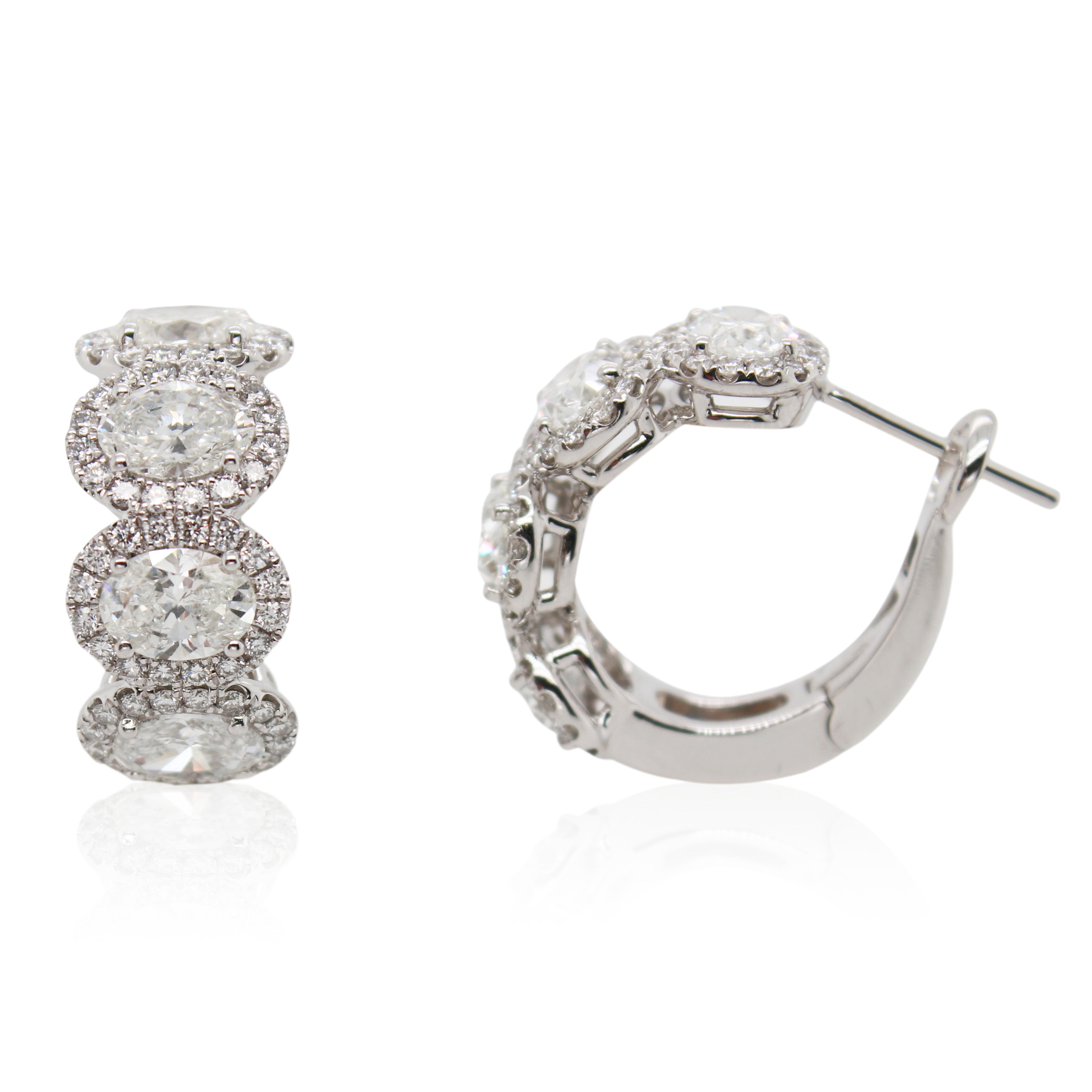 Oval Diamond Halo Hoop Earrings