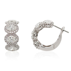 Oval Diamond Halo Hoop Earrings