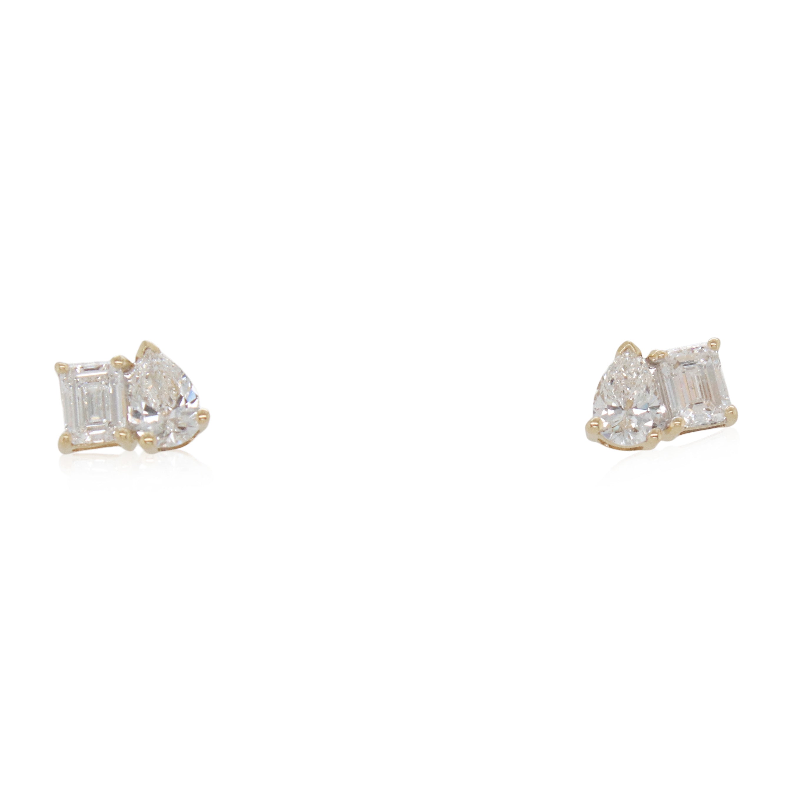 Emerald Cut and Pear Shaped Diamond Studs