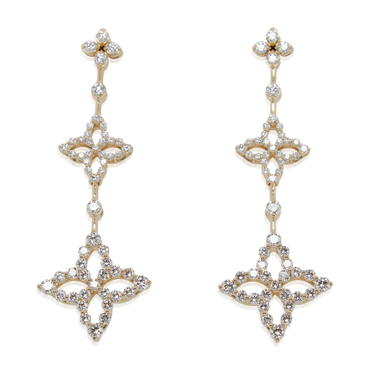 Roberto Coin Diamond Princess Flower Triple Drop Earrings