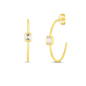 Roberto Coin Emerald Cut Diamond 25mm Hoop Earrings