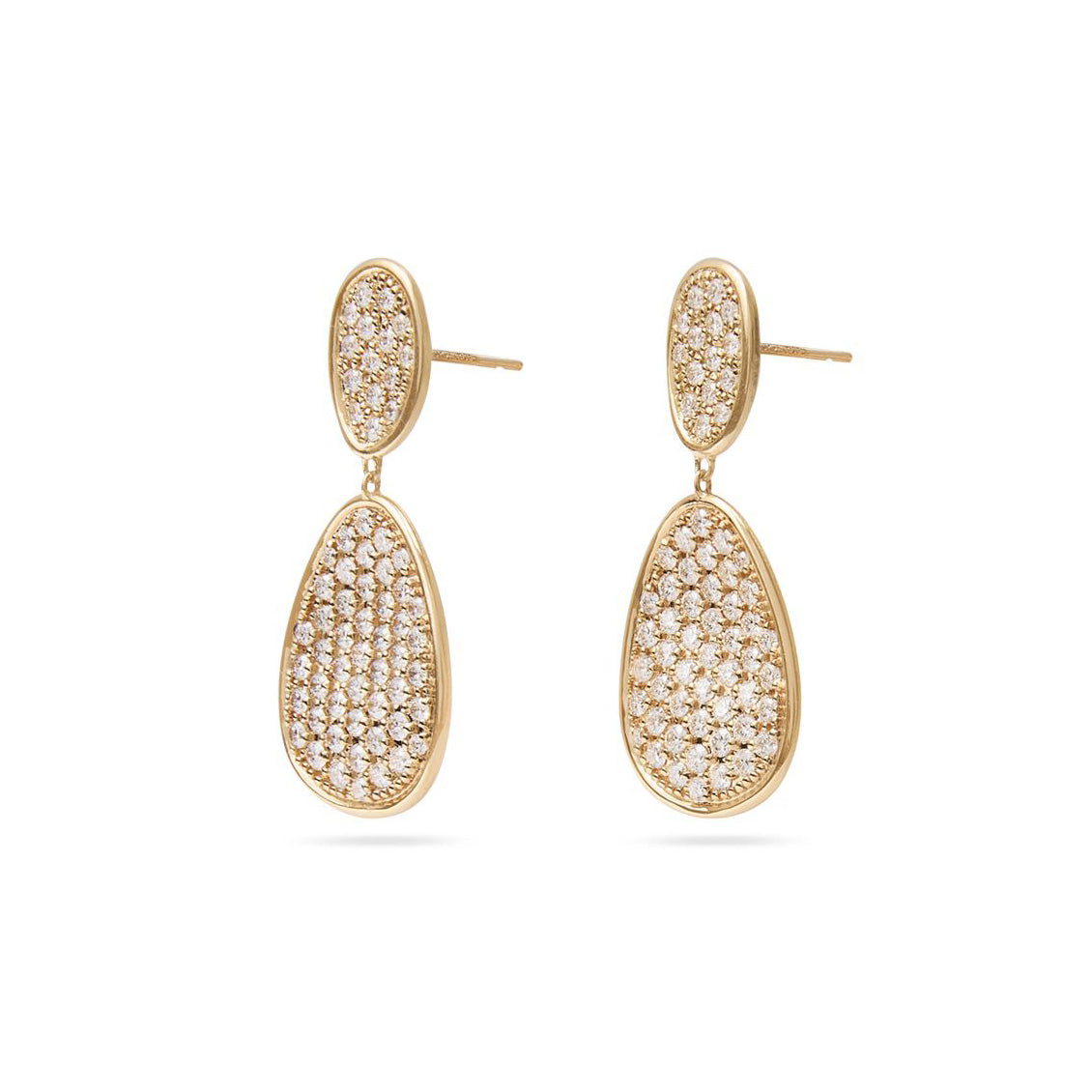 Marco Bicego Lunaria Collection 18K Yellow Gold and Diamond Pavé Small Double Drop Earrings