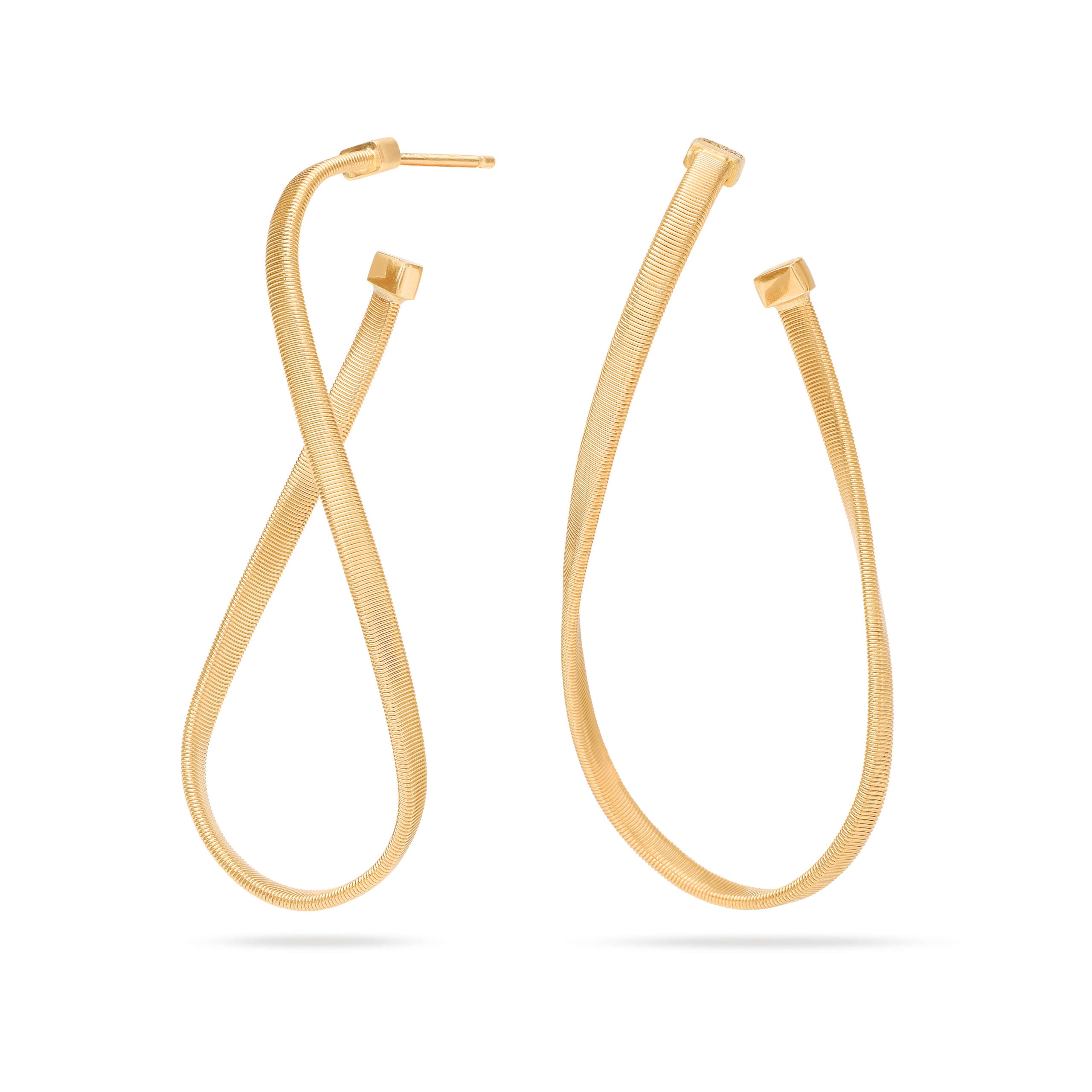Marco Bicego Marrakech Collection 18 Karat Yellow Gold Twisted Irregular Medium Hoop Earrings