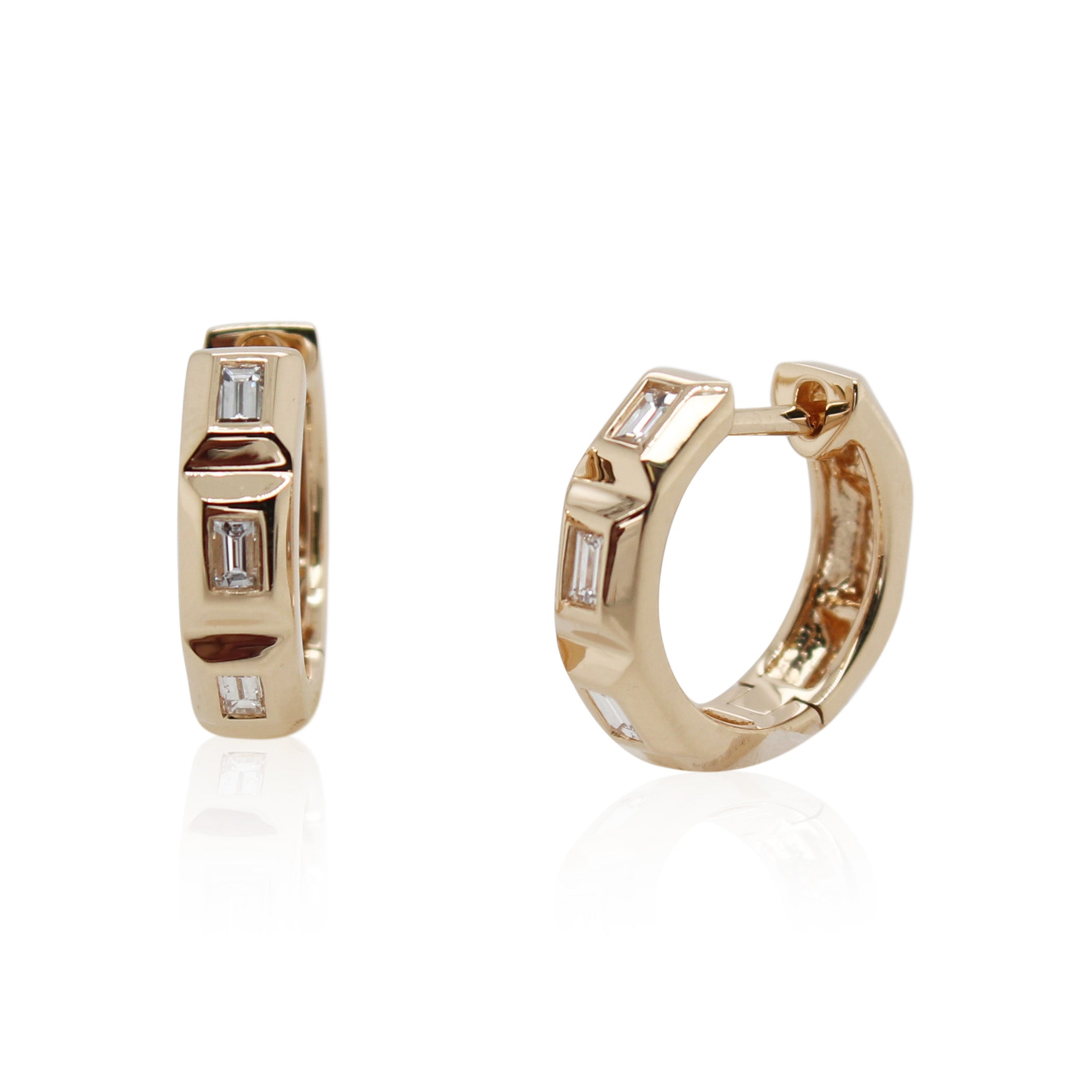 Baguette Diamond Huggie Hoop Earrings