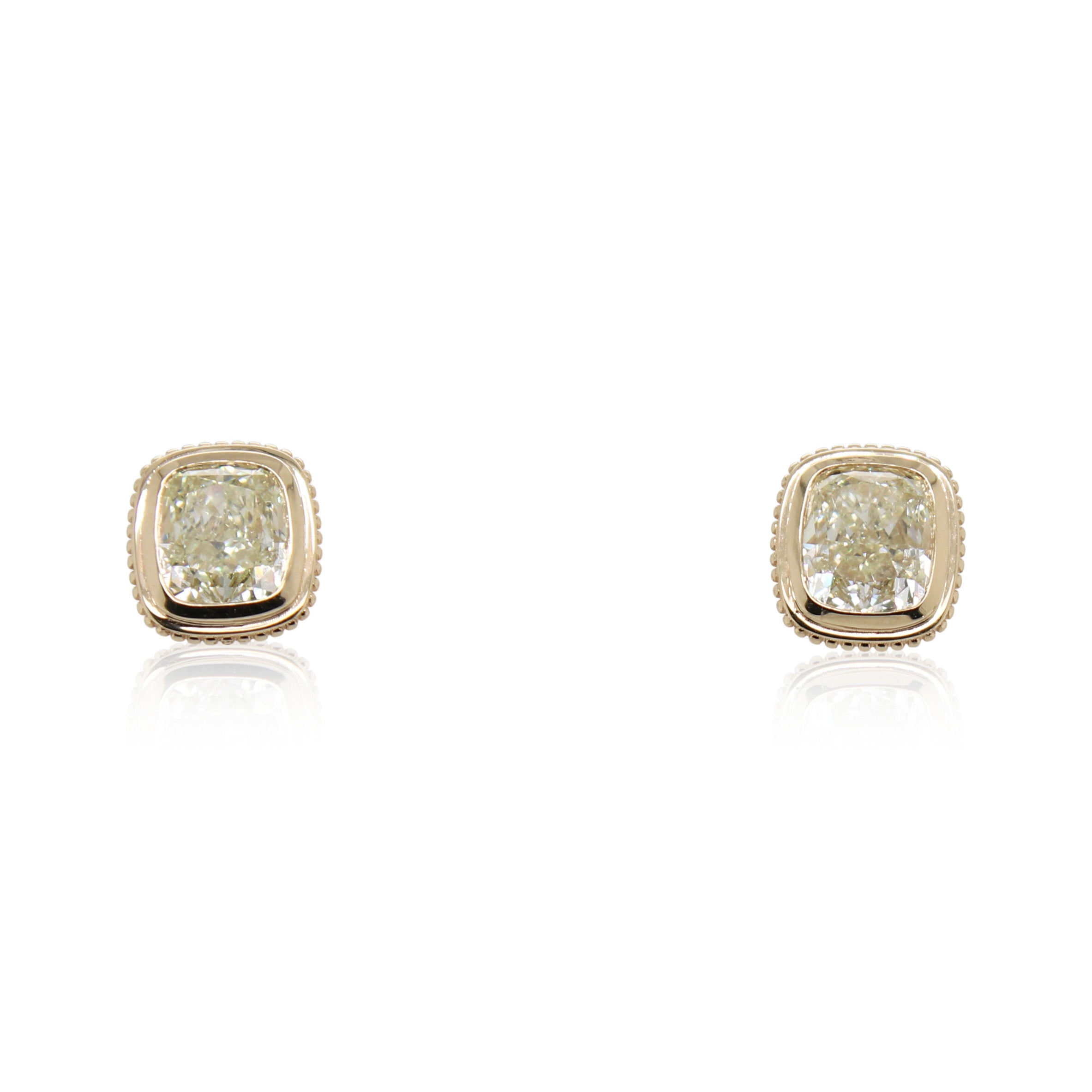 Cushion Cut Beaded Bezel Set Diamond Earrings