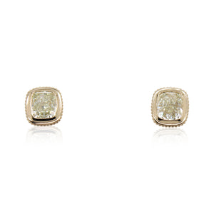 Cushion Cut Beaded Bezel Set Diamond Earrings