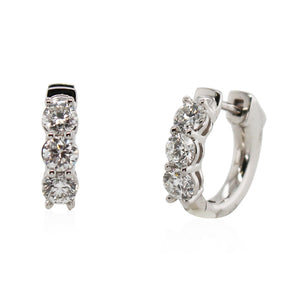 White Gold Triple Diamond Huggie Hoop Earrings
