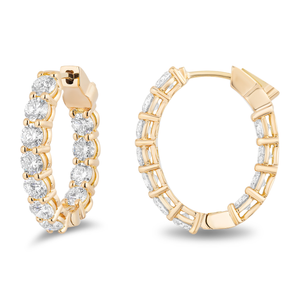 Yellow Gold Prong Set Inside/Outside Diamond Hoops