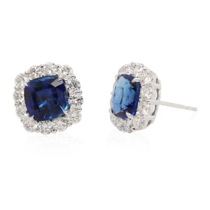 Cushion Cut Sapphire and Halo Diamond Studs