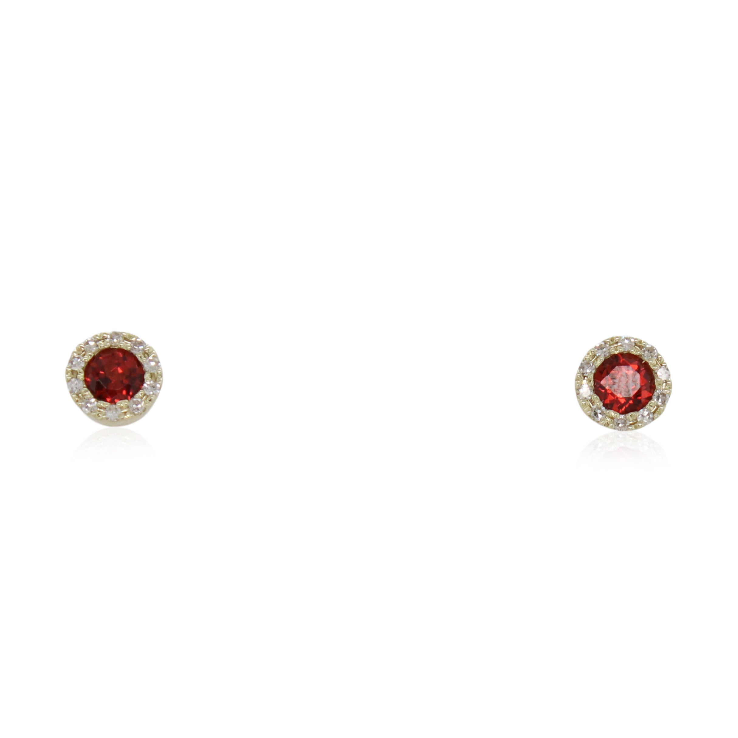 Round Garnet and Halo Diamond Studs