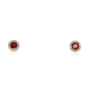 Round Garnet and Halo Diamond Studs