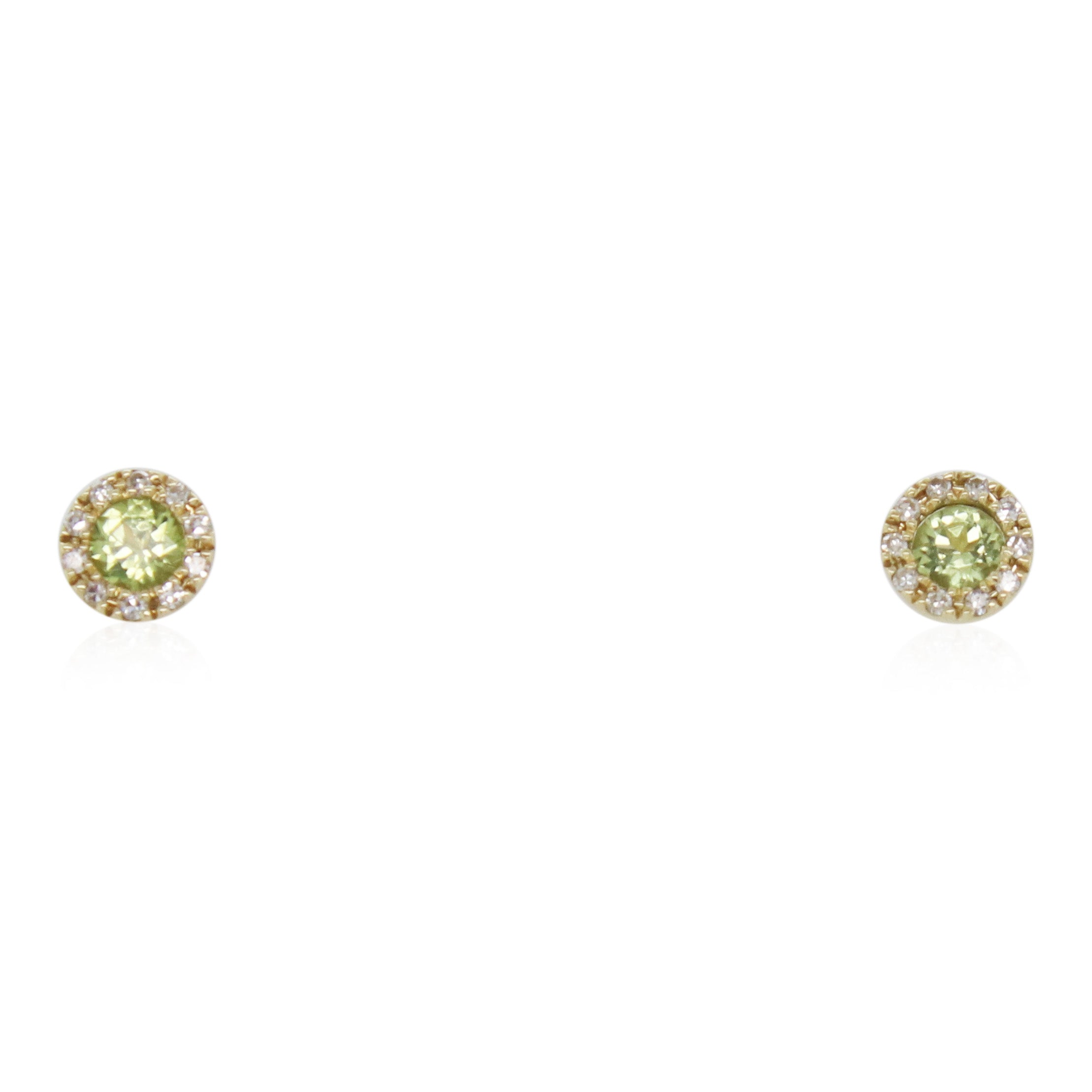 Round Peridot and Halo Diamond Studs