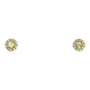 Round Peridot and Halo Diamond Studs