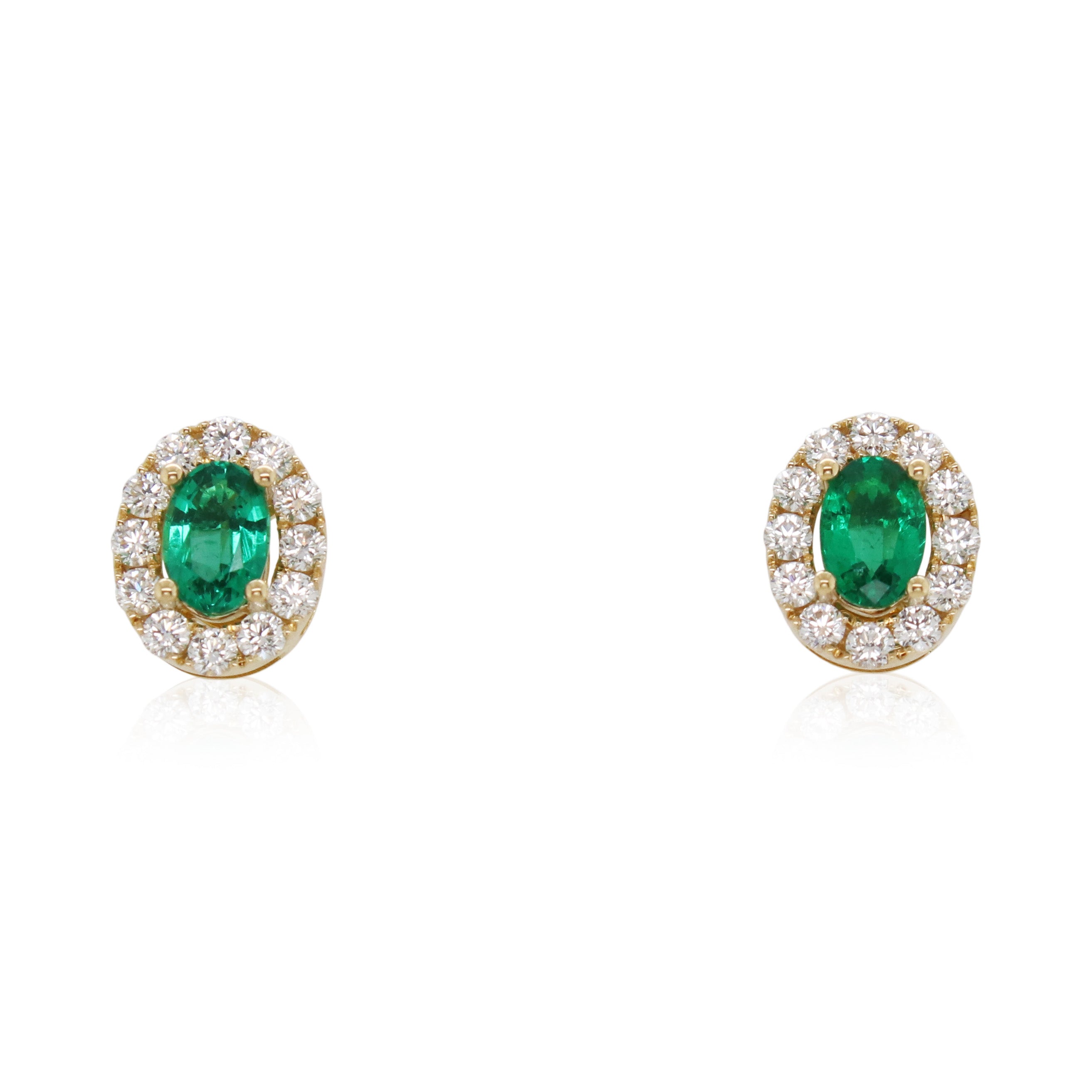Oval Emerald and Diamond Halo Studs