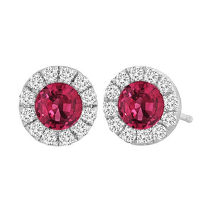 Ruby and Halo Diamond Studs