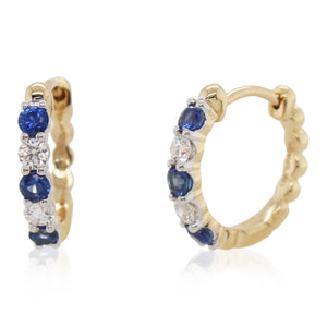 Sapphire and Diamond Huggie Hoops