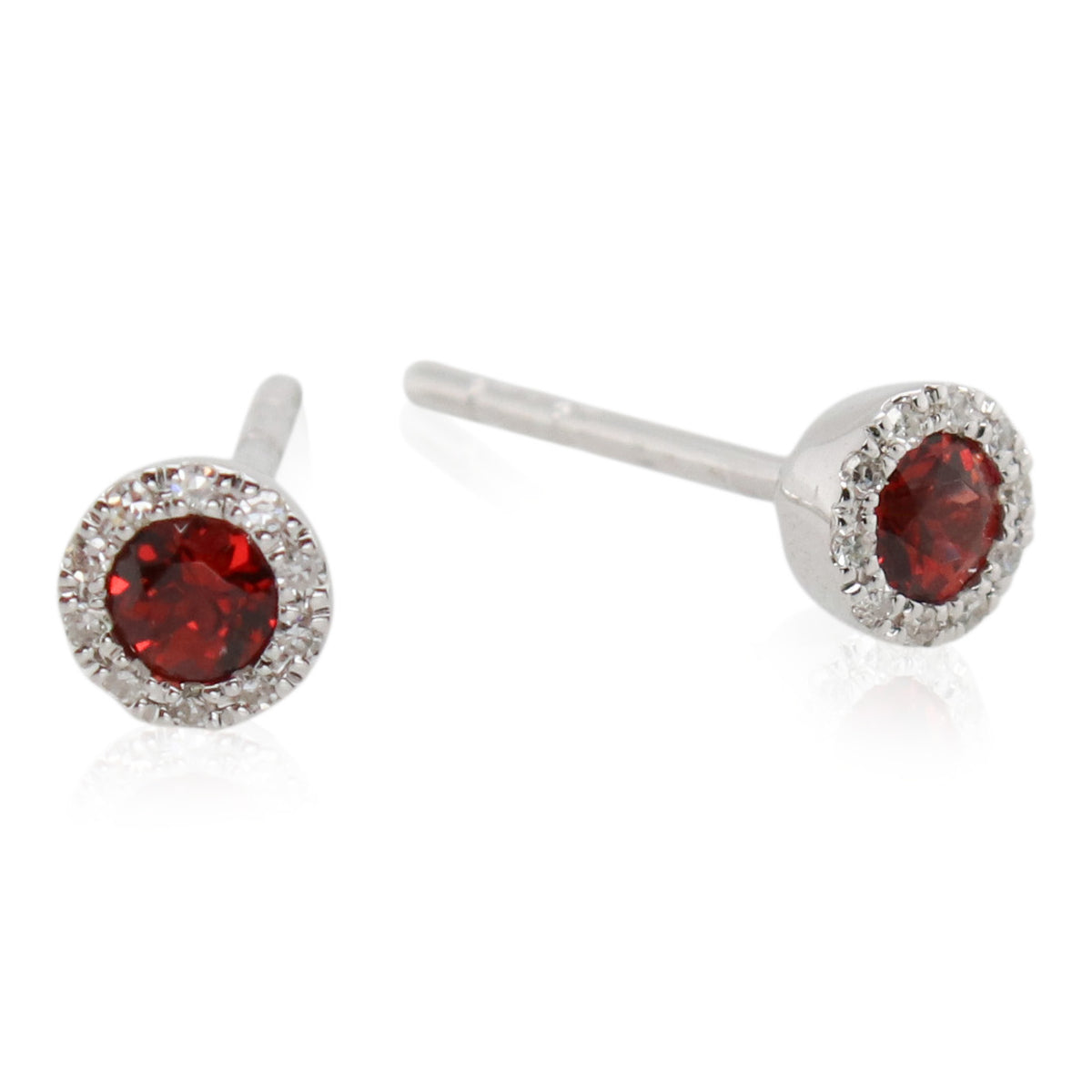 Round Garnet and Halo Diamond Studs