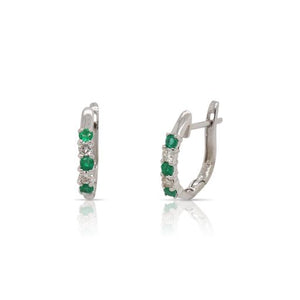 Emerald and Diamond Huggy Hoop Earrings