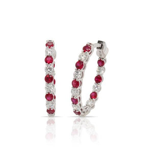 Ruby and Diamond Oval Hoop Earrings
