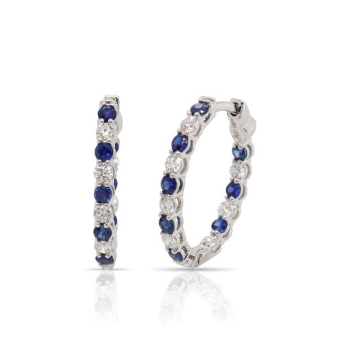 Sapphire and Diamond Oval Hoop Earrings