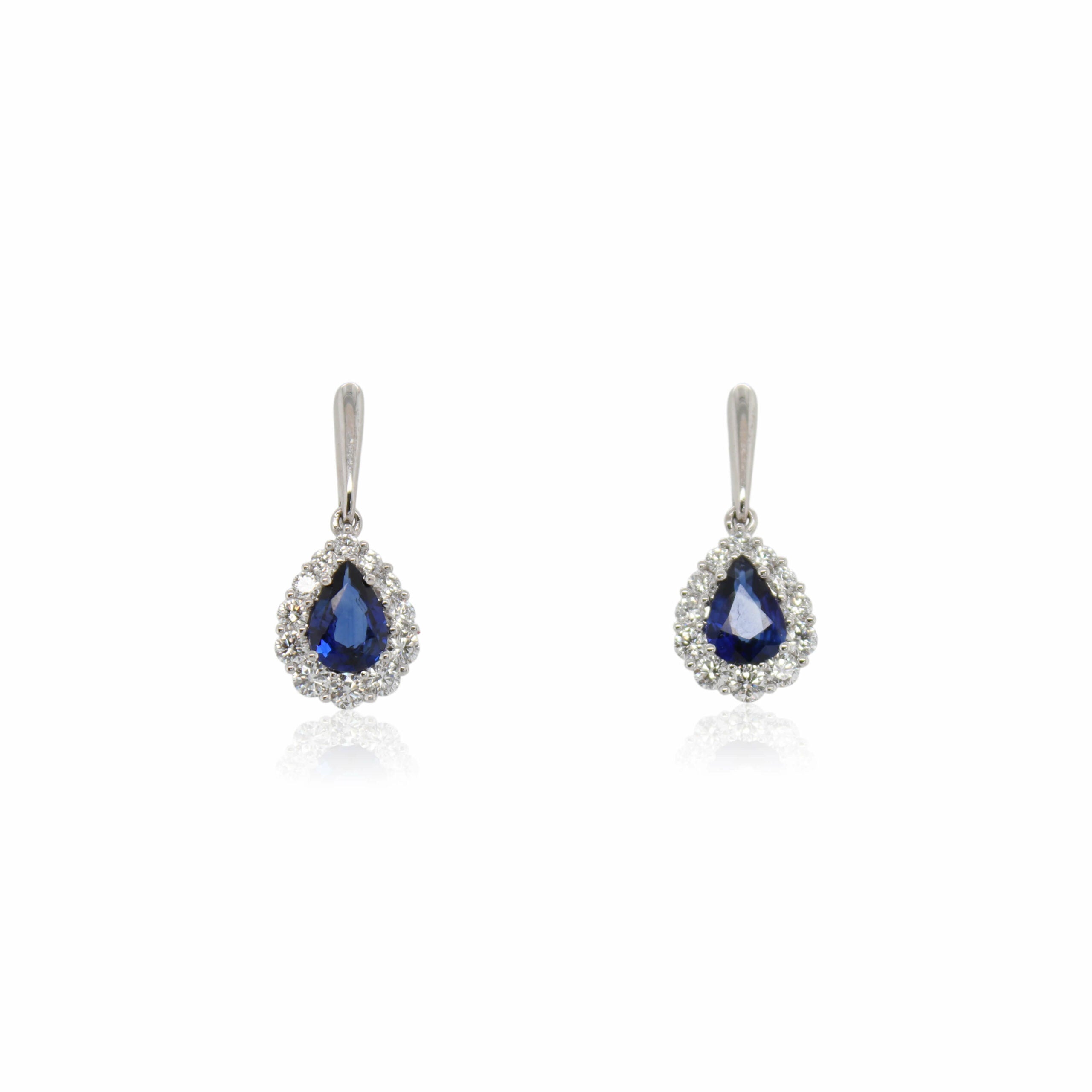 Pear Shaped Sapphire and Diamond Halo Drop Earrings