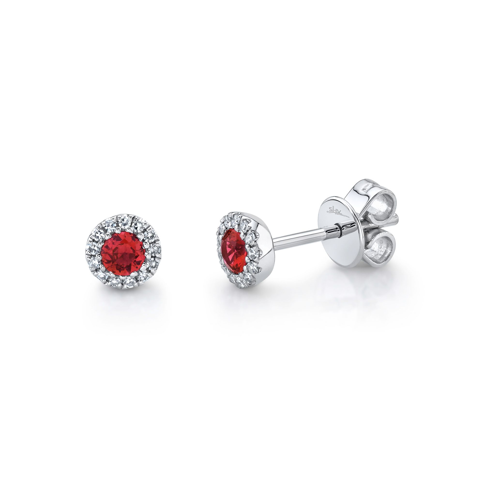 Ruby and Diamond Halo Stud Earrings
