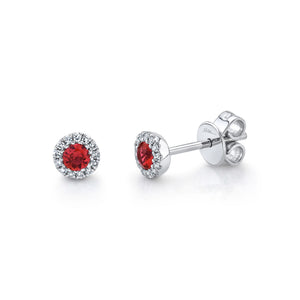 Ruby and Diamond Halo Stud Earrings