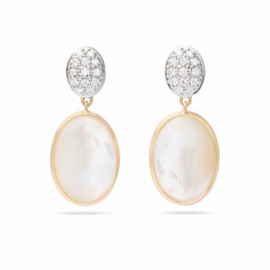 Marco Bicego Siviglia Collection 18K Yellow Gold Siviglia Mother of Pearl and Diamond Two Drop Earrings