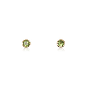 Round Peridot Bezel Set Stud Earrings
