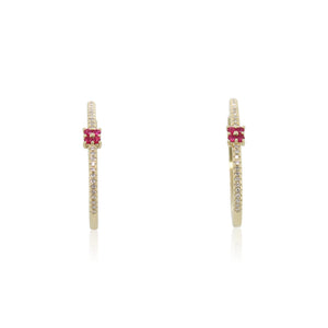 Ruby and Diamond Oval Hoop Earrings