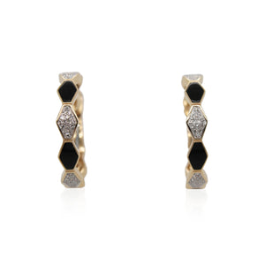 Black Onyx and Pave Diamond Hoops