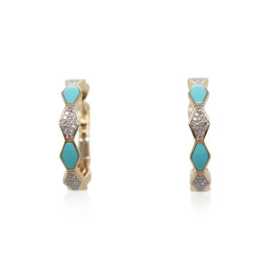 Pave Diamond and Turquoise Hoops