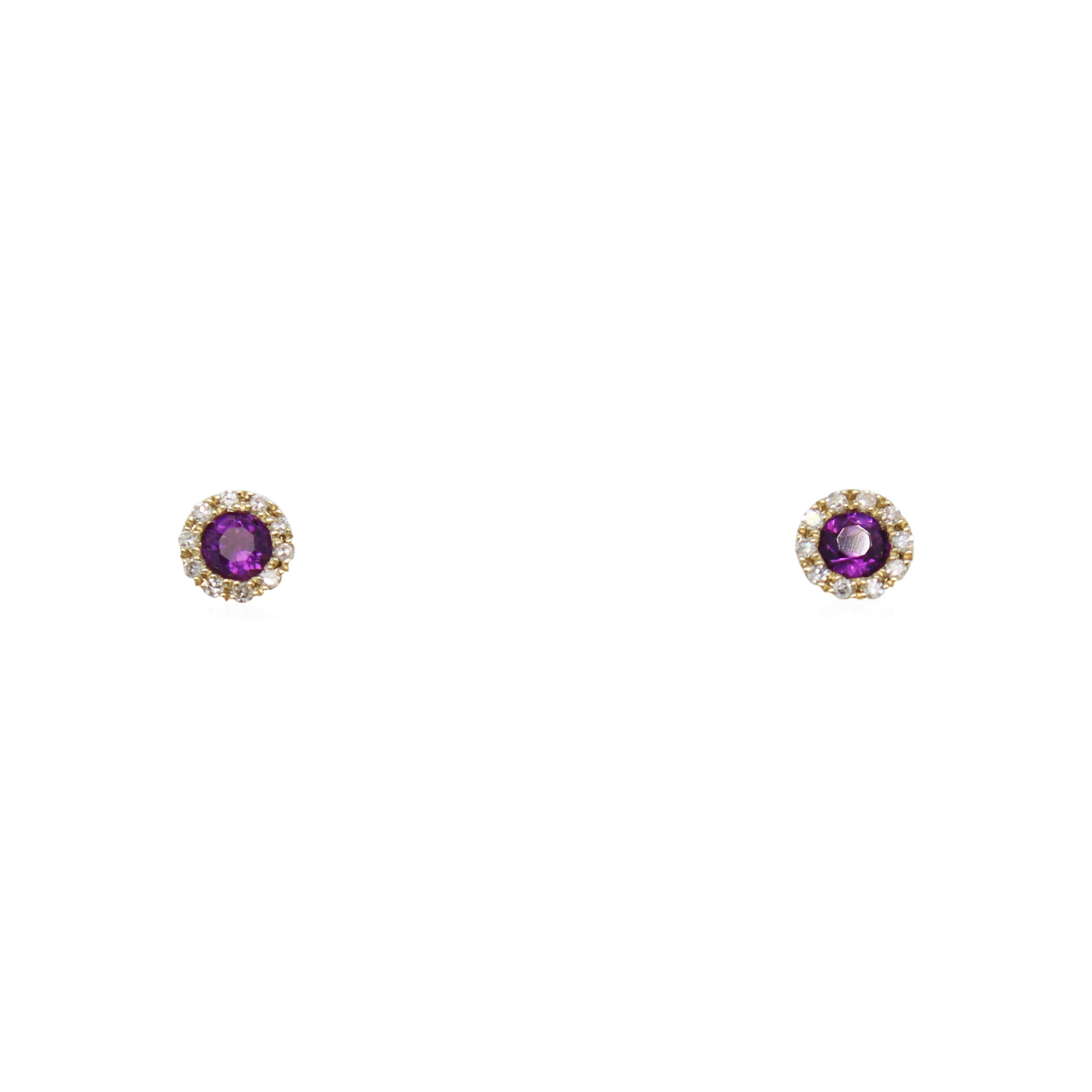 Yellow Gold Amethyst and Diamond Studs