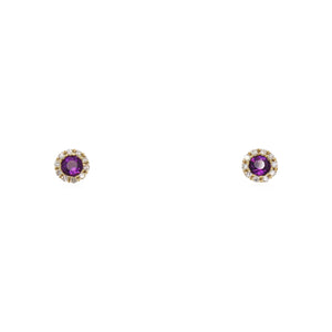 Yellow Gold Amethyst and Diamond Studs