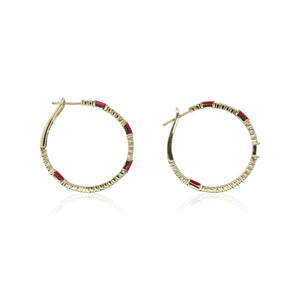 Baguette Ruby and Diamond Hoops