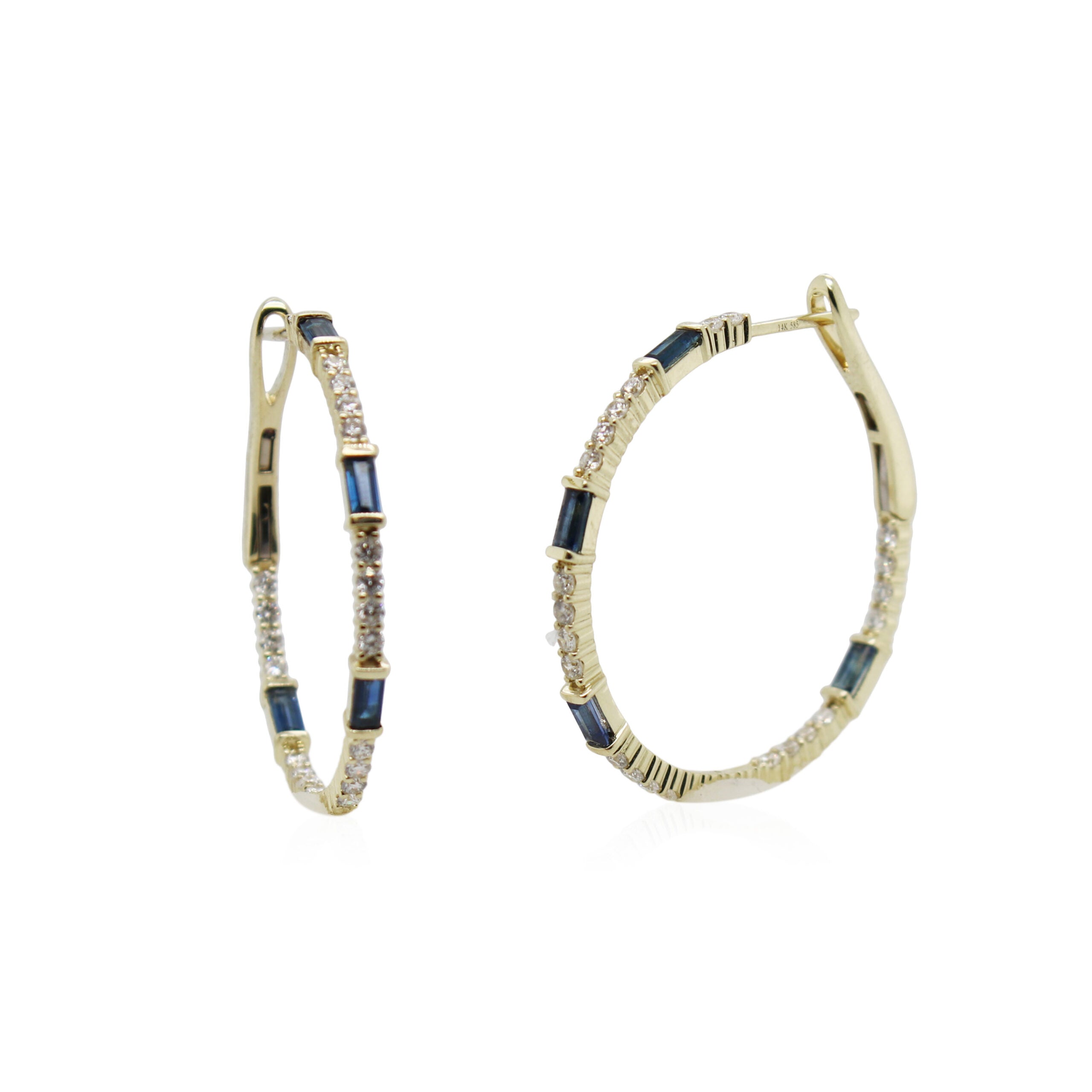 Yellow Gold Sapphire and Diamond Hoops
