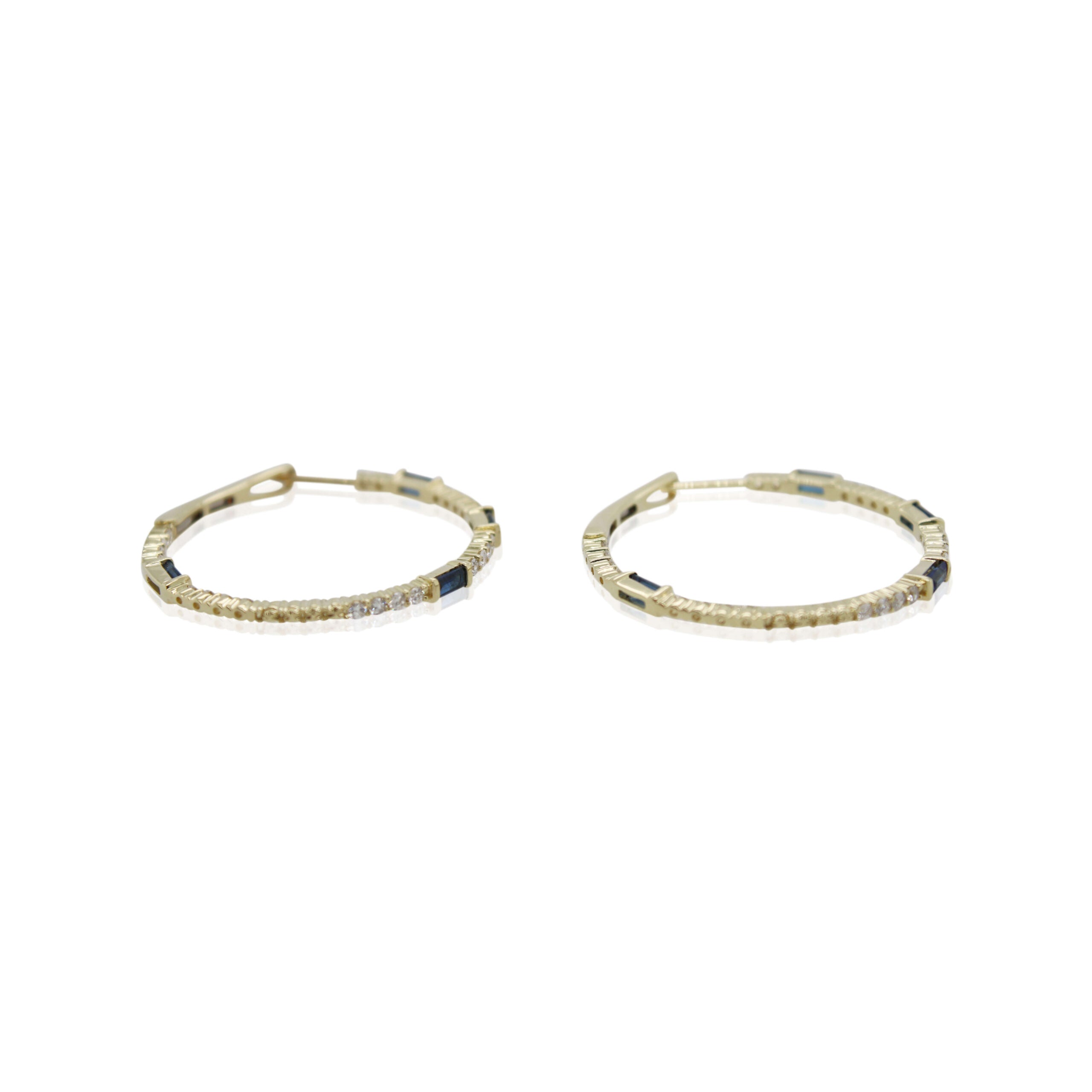 Yellow Gold Sapphire and Diamond Hoops