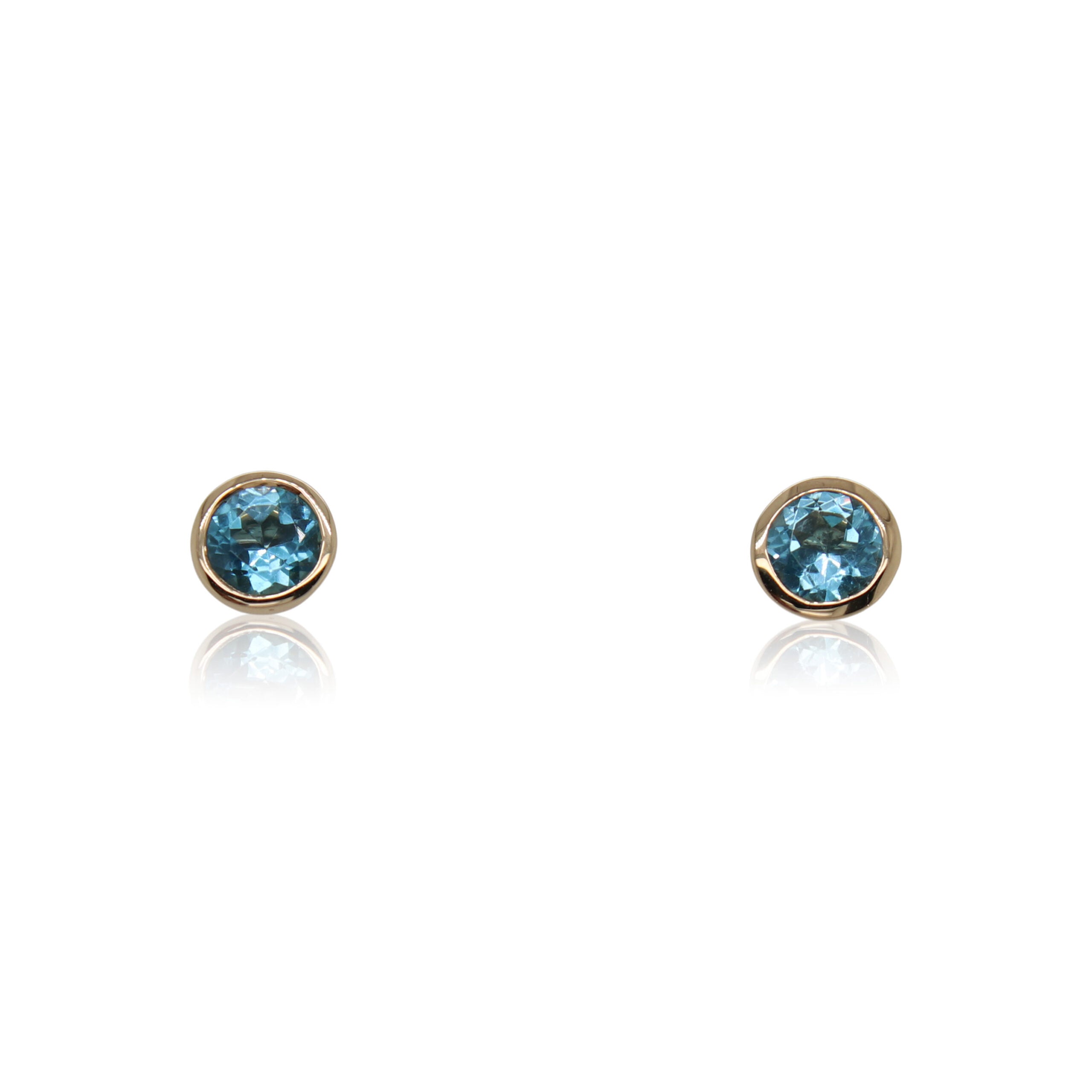 Round Blue Topaz Bezel Set Studs