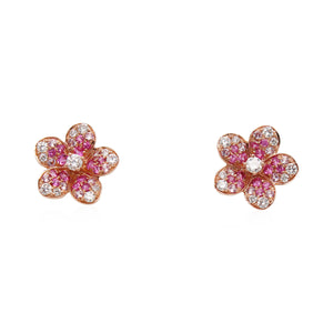 Pink Sapphire and Diamond Flower Earrings