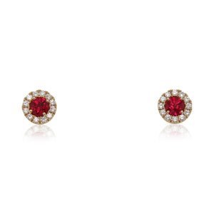 Ruby and Halo Diamond Studs