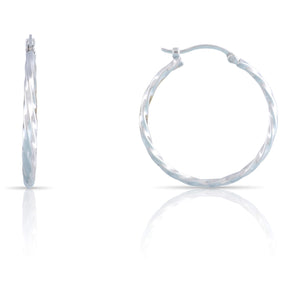 White Gold Twist Hoop Earrings