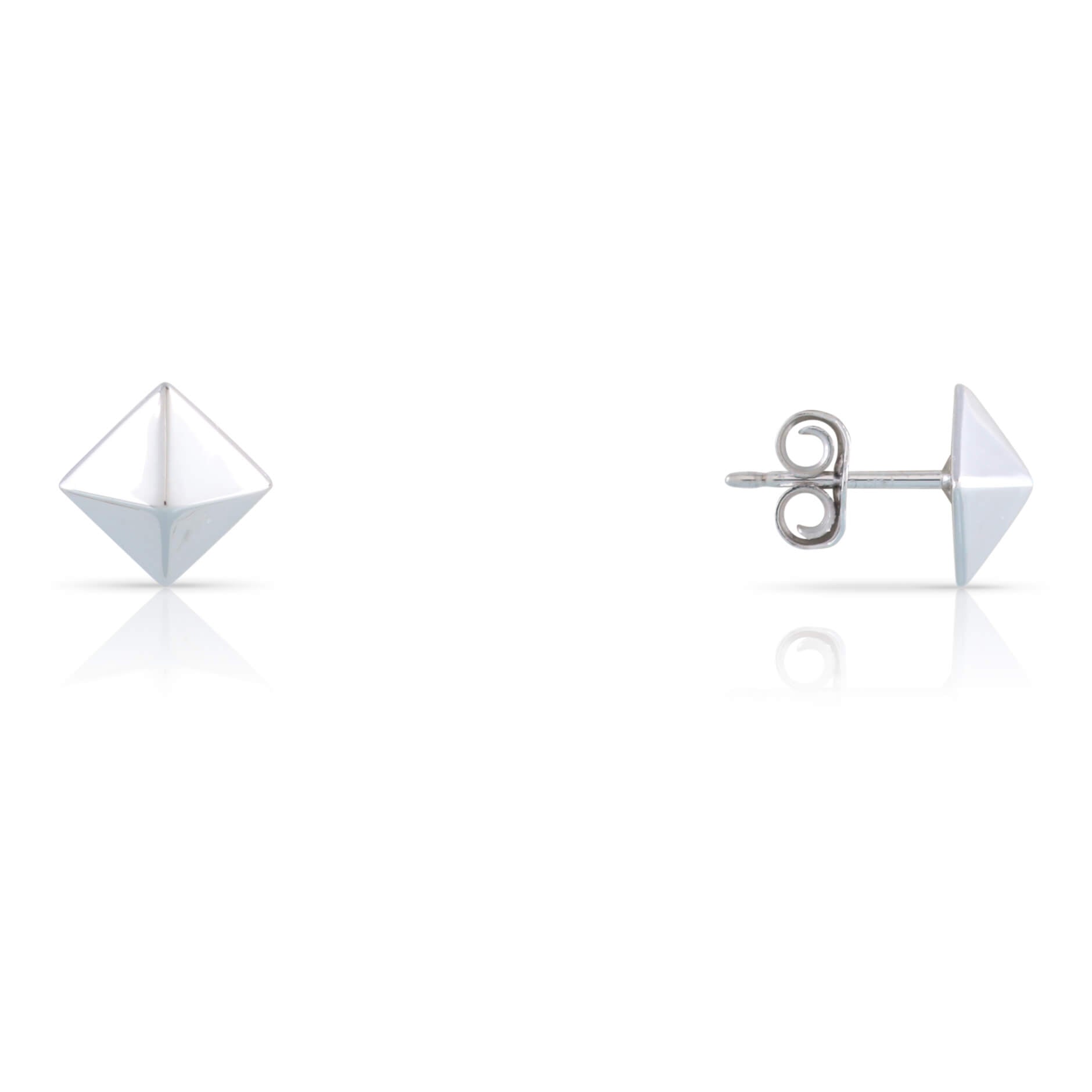 White Gold Pyramid Stud Earrings