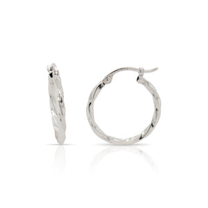 White Gold Twist Hoop Earrings
