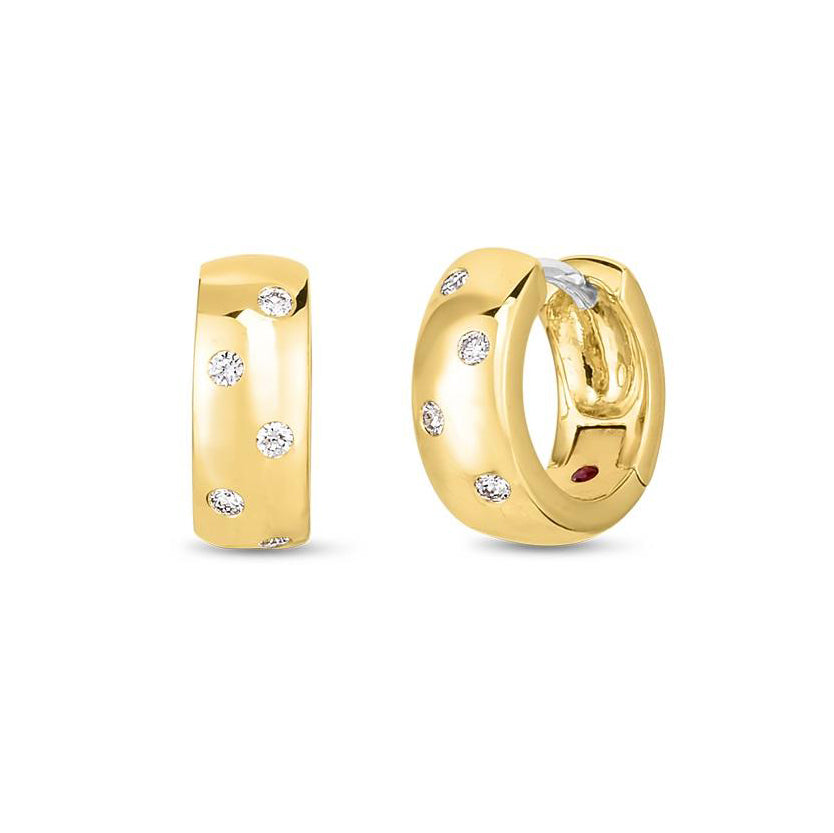 Roberto Coin Yellow Gold Diamond Huggy Hoops