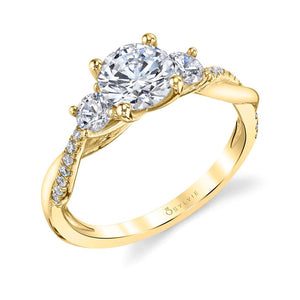 Sylvie Yellow Gold 3 Stone Diamond Twist Mounting