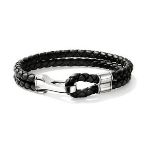 Double Row Black Leather Cord Bracelet