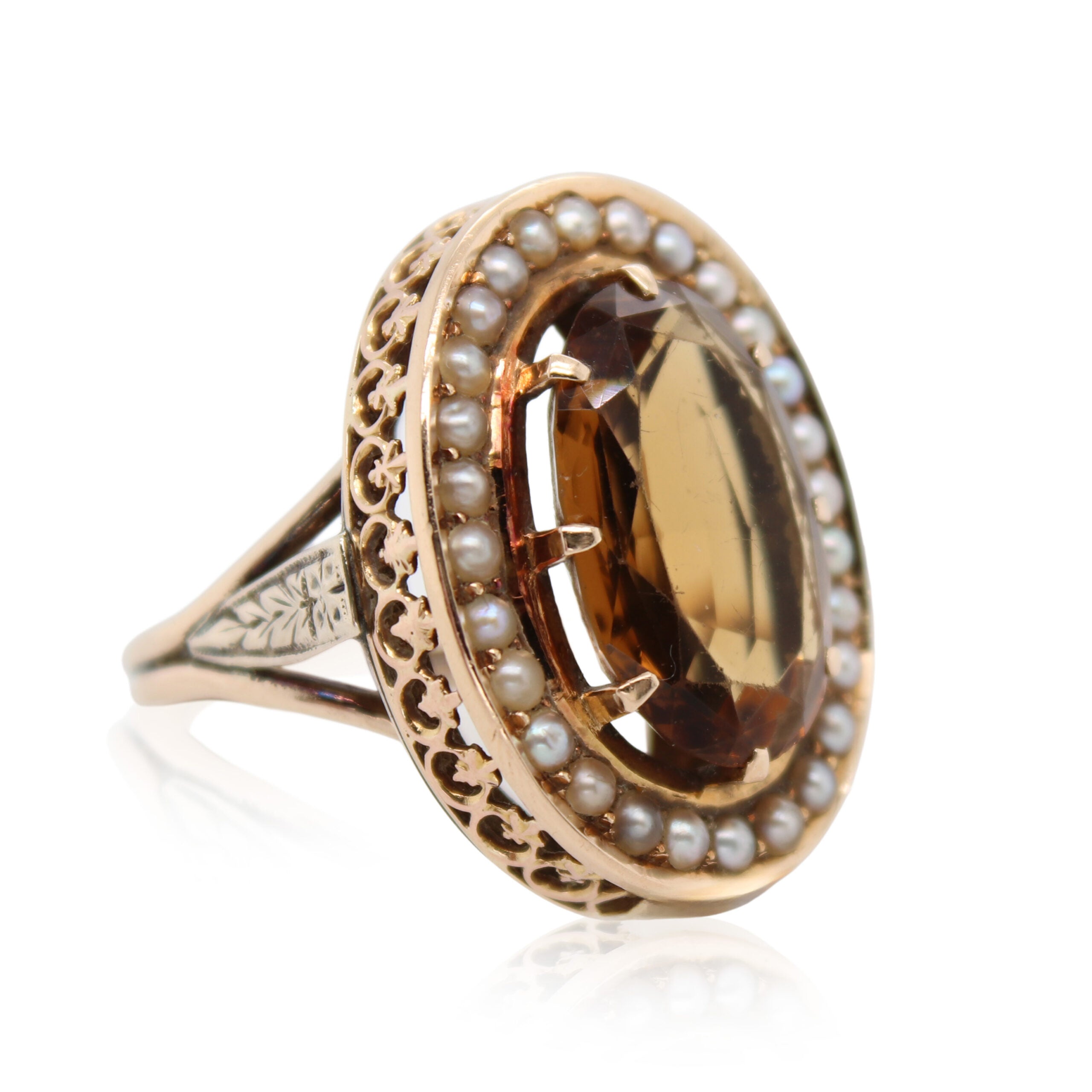 Quartz and Seed Pearl Ring