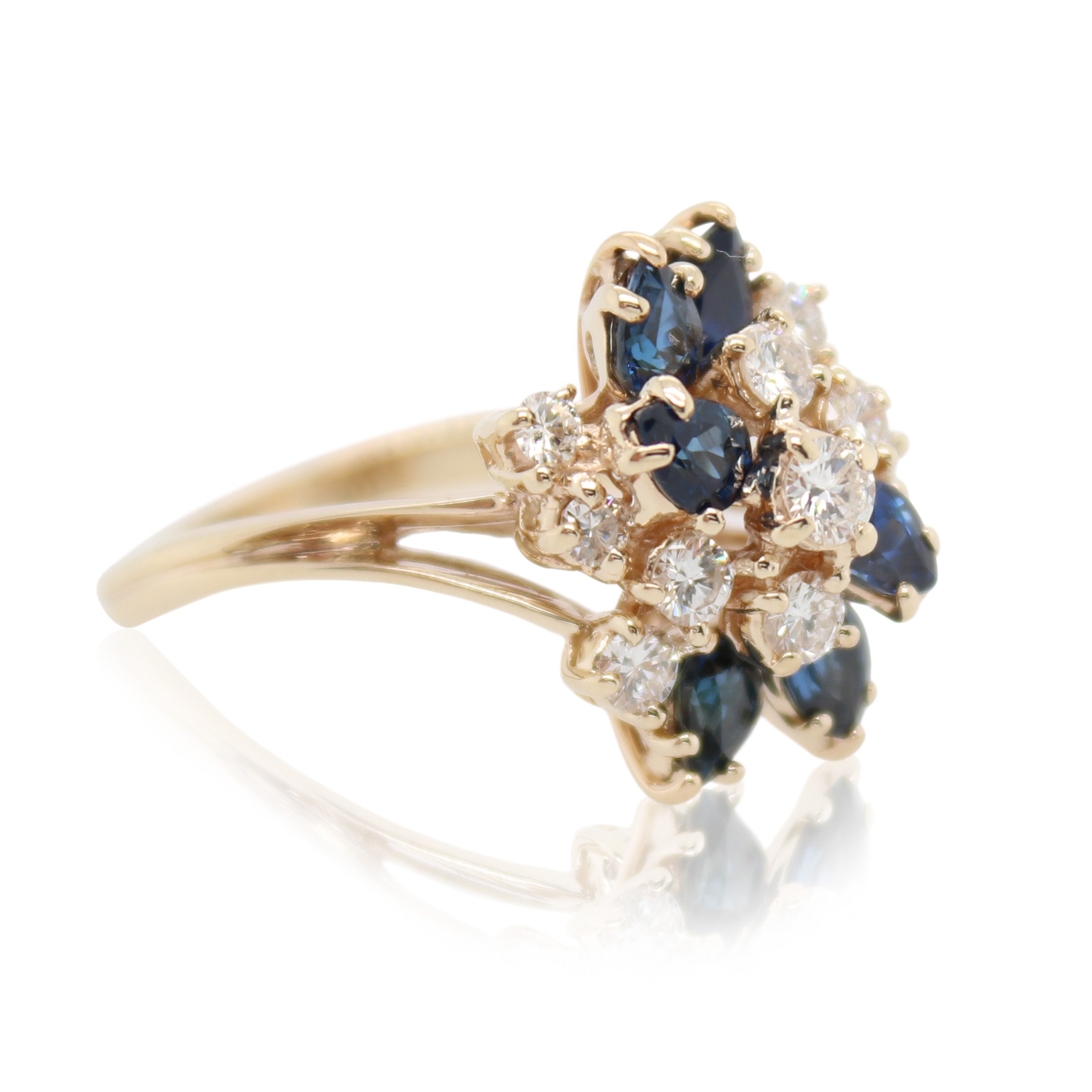 Yellow Gold Sapphire and Diamond Cluster Ring